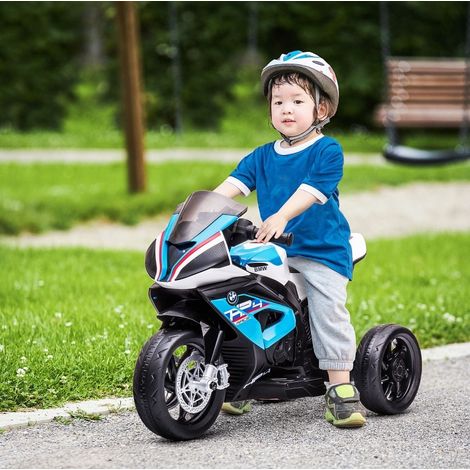 Moto eléctrica infantil azul, 3 ruedas, faros, música, USB/AUX, 82,5 x 42 x 54 cm HAVRYA (1/4)