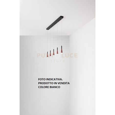 Lampadario Lineare Minimal Cone Metallo Bianco Acrilico 5 Luci Led 7W 3000K