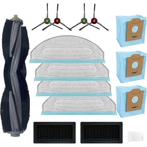 Accessoires de rechange pour aspirateur robot Cube&CC : pièces détachées pour lingette, filtre, brosse principale, brosse latérale et sac à poussière. (1/5)