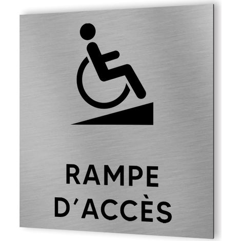 Pictogramme format 20 cm x 20 cm en Dibond Aluminium brossé - Modèle Rampe PMR Handicap (1/5)