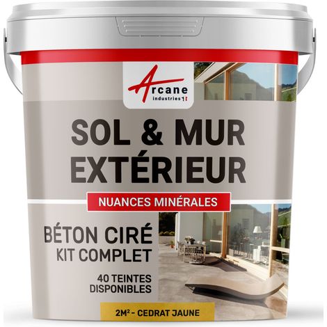 béton ciré, extérieur, pour sol, mur, terrasse, escalier, enduit, décoratif, minéral, en kit - 2 m² (en 2 couches) Cédrat Jaune - ARCANE INDUSTRIES