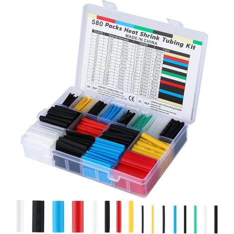 Gaine thermorétractable,Gaine electrique,580pcs,Pour la connexion, la protection contre la rouille, l'imperméabilisation et l'isolation des câbles dans un usage domestique ou industriel (1/5)