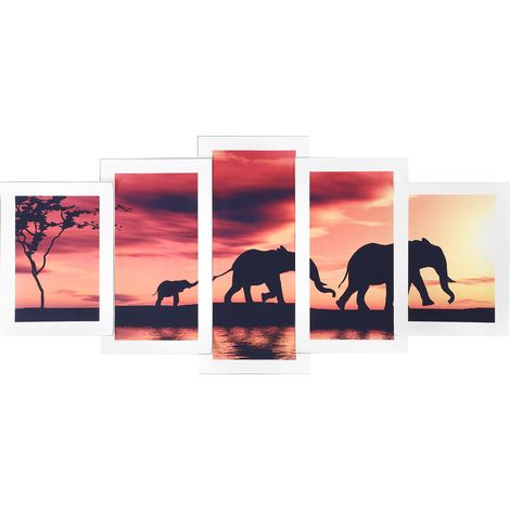 5Pcs Frameless Painting Elephants in Sunset Wall Art Animal Artwork Landscape Pictures(2Pcs 20x30 2Pcs 20x40 1Pc 20x50 ) (1/5)