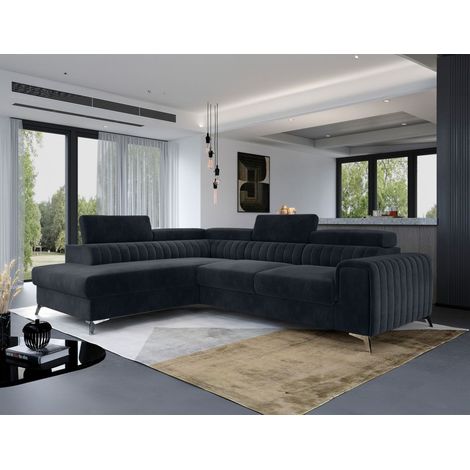 Ecksofa mit Schlaffunktion Sofa ELENI Stoff Paros Dunkelgrau Ottomane Links (1/4)