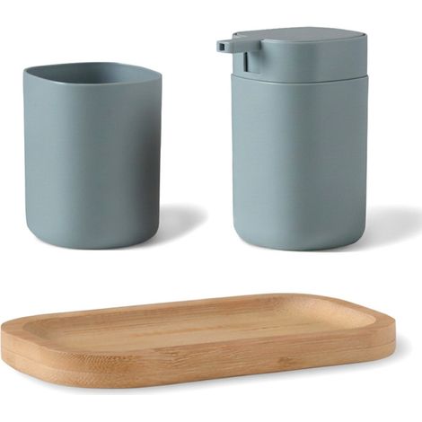 Set accessori bagno 3 pz verde acqua con vassoio in bambu Taki (1/5)