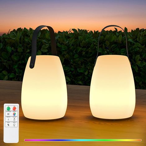 Set mit 2 kabellosen Outdoor-Tischlampen, 8 Farben, dimmbar, wiederaufladbar, batteriebetriebene LED mit Fernbedienung, IP44, für Camping, Garten, Balkon, Terrasse (kleiner Silikongriff) (1/5)