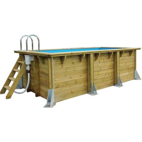 Ubbink – Piscine hors sol bois Azura 4,50 x 2,50 m – Liner bleu 75/100 – Volume 8,9 m³ – Échelle inox 3 marches – Installation semi-enterrée
