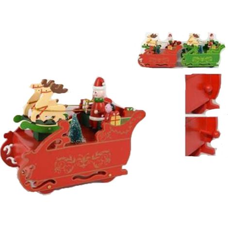 Slitta con babbo natale renne giostra con carillon rosso verde per decorazioni addobbi natalizi casa idea regalo (1/5)