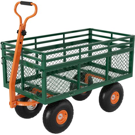 Chariot de Jardin Renforcé en Acier–Capacité 500-1200 lbs ,Roues 10" (25 cm)Côtés Maillés Amovibles, Poignée Rotative à 180°-Orange (1/5)