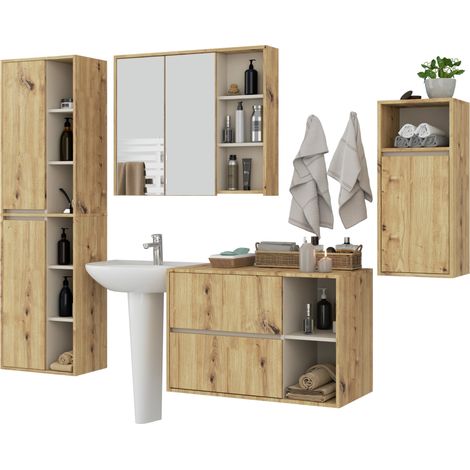 Set di mobili da bagno sospesi VAMI in Rovere Artisan con colore interno Kashmir (1/5)
