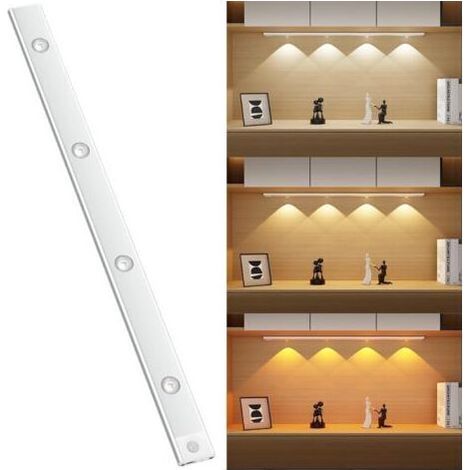 Lampe LED rechargeable de 60 cm avec détecteur de mouvement, éclairage intérieur sans fil, éclairage LED sous meuble de cuisine, 3 couleurs et luminosité réglable pour meubles, armoires, placards et e (1/5)