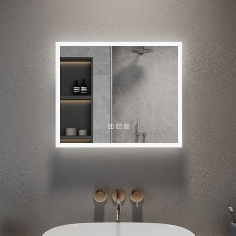 ELEGANT Anti-foggy Wall Mounted 600 x 500mm Mirror,LED Illuminated Bathroom Mirror with Shaver Socket and Bluetooth Speakers (1/5)