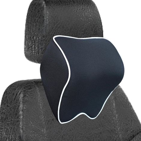Nackenstützkissen fürs Auto – Kopfstütze aus Memory-Schaum – Universal – Weich – Nackenstützkissen – Passend für die meisten Autos – Schwarz mit weißen Rändern – Dreipunktstütze – Ergonomisches Design (1/5)