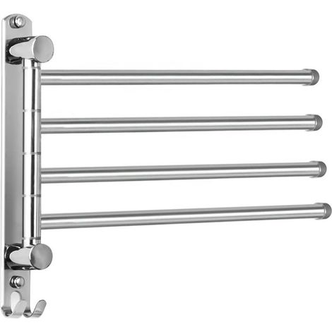 Bathroom Towel Rack with 4 Rotating 180° Bars, 34cm Stainless Steel SUS304 Towel Dryer, Wall-Mounted Towel Rack for Bathroom, Kitchen, Sink - Silver (1/5)
