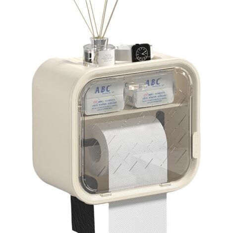 Wall Mounted Toilet Paper Dispenser for Bathroom with Storage Drawer and Toilet Roll Holder (White) (1/5)