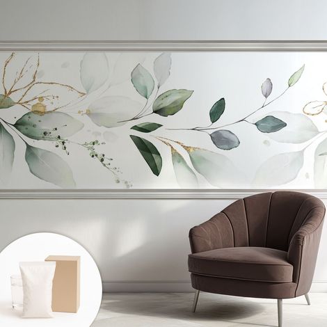 Tapete Vliestapete mit Kleber - trendige Wanddeko - elegant Fototapete für Wohnzimmer - Schlafzimmer Grüne Blätter 250x104 cm (1/5)