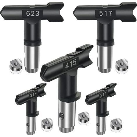 Zubehör für Airless-Spritzgeräte, umkehrbarer Sprühkopf, 5 Airless-Düsen für Airless-Farbspritzpistolen und Airless-Spritzgeräte 211, 313, 415, 517, 623, schwarz