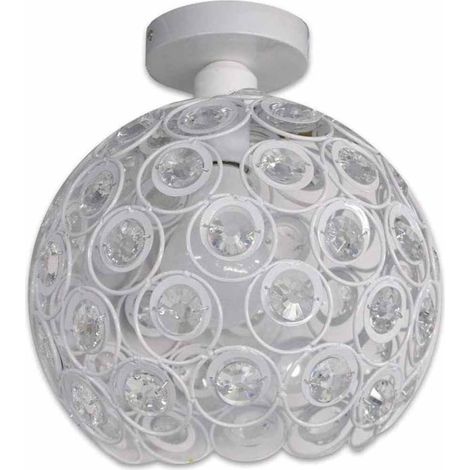 Lampadario da soffitto plafoniera con paralume con sfere cristalli in acrilico lampada con portalampada e27 bianco (1/5)
