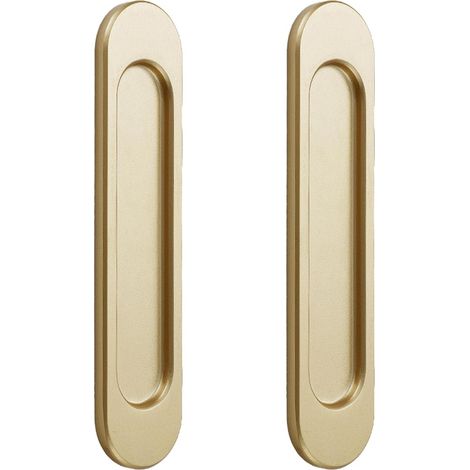 CCYKXA 2x Poignées de Porte Coulissante Ovales Autocollantes, Poignée Porte Coulissante, Alliage D'aluminium or mat sans Perforation pour Portes Coulissantes de Grange, Fenêtres, Armoires / 14.8 cm