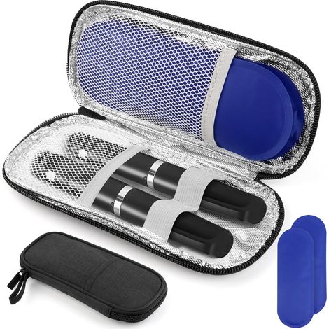 Étui isotherme portable pour insuline avec 2 poches pour gel, idéal pour les voyages des diabétiques. (1/5)