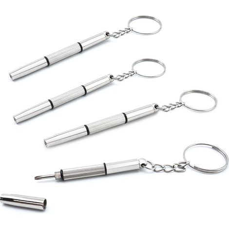 Lot de 4 mini tournevis pour lunettes - 3 en 1 - Portable en acier inoxydable - Kit de réparation de lunettes, bijoux et montres (1/5)