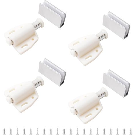 Lot de 4 loquets magnétiques pour porte en verre - Réglable - Sans cadre - Avec pince d'armoire - Convient pour porte en verre oscillante de 3 à 6 mm (blanc)