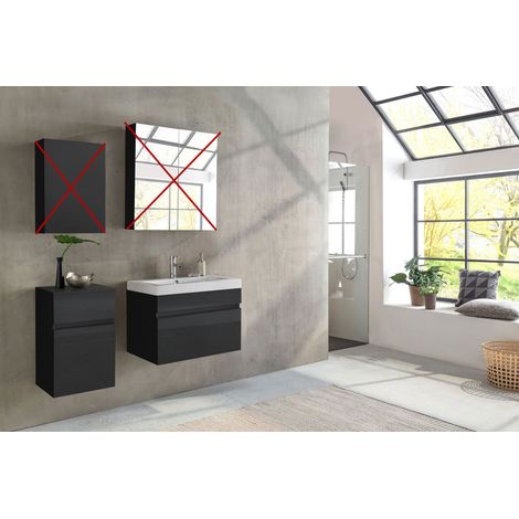 Badmöbel Set 2tlg Waschtisch 80 cm Hochglanz schwarz PARMA (1/4)