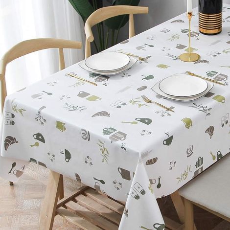 Nappe en vinyle résistant pour table de cuisine/salle à manger, nappe en PVC lavable pour table rectangulaire, 140 x 200 cm (1/5)