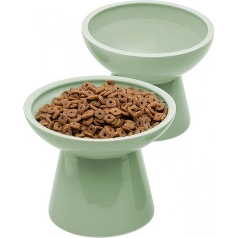 2 ciotole rialzate in ceramica per gatti, extra larghe per cibo e acqua, senza piombo e cadmio, design rialzato per le verdure dei gatti (1/5)