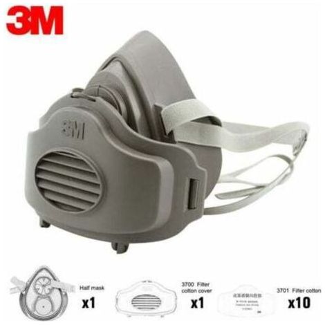 Masque De Protection 3M 3200 (Demi-Masque Anti-Particules/Poussieres) +3701 Filtre Coton10+3700 Housse Coton Filtre1 (1/5)
