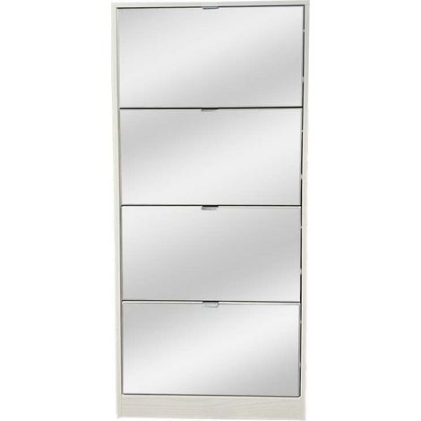 Domo Mea Scarpiera Bianca con Specchio 4 Ribalte - 60x24x152,5 cm