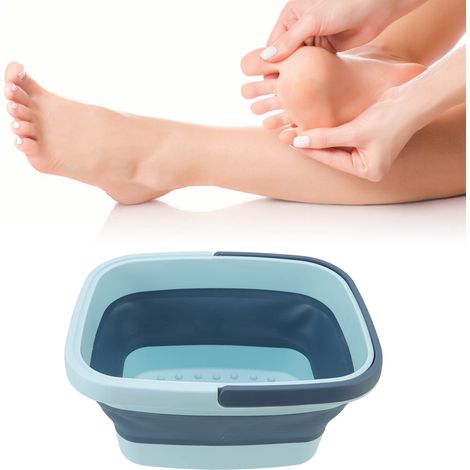 Tragbares und faltbares Silikon-Fußbad – Massagepunkte, Fuß-Spa für zu Hause, passt in jede Ecke (23 cm ausgeklappt), blau, weiches Silikon (1/5)
