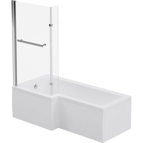 Home Deluxe – Baignoire simple 170x85 cm en acrylique blanc – Receveur de douche avec paroi en verre trempé 6 mm – 4 pieds réglables – Système bain-douche