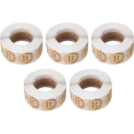 rouleaux de 2500 étiquettes autocollantes rondes en papier kraft de 2,5 cm (1 pouce) pour loisirs créatifs, emballage cadeau et fermeture d'enveloppes. (1/5)
