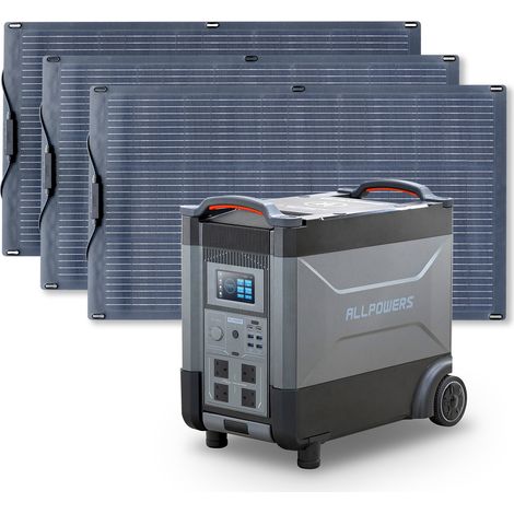 Home Battery Power Station LiFePO4 3600Wh, Voice Control With 3Pcs 100W Flexible Monocrystalline Solar Panel For Home Backup Outdoor ALLPOWERS R4000 (1/5)