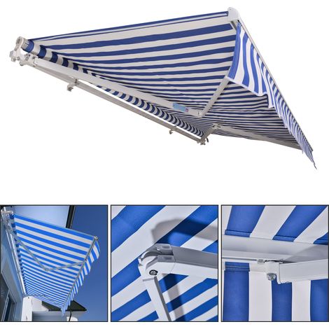 Hengda Tenda da sole retrattile per balconi con tessuto resistente ai raggi UV e all'acqua angolo regolabile 0-30° 300x250cm Blau / Weiß (1/5)