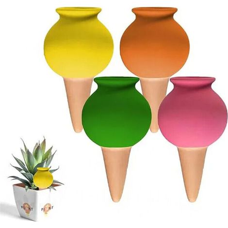 Irrigation Goutte a Goutte Bouteille, 4 Pièces Arrosage Goutte à Goutte en Terre Cuite Arroseur Automatique Plantes Système Label