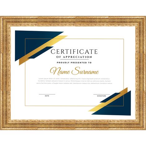 Lupia - Cornice per Attestati in Legno, ROVESCIA BAROCCO ORO, pergamene, diplomi, Compatibile Formati Vari, protezione in Acrilico, Verticale/Orizzontale, foto, stampe, da parete 21x29,7 cm A4 (1/4)