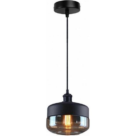 TrAdE Shop Traesio - Lampadario A Sospensione Vintage Da Soffitto E27 Nero Vetro Effetto Ambrato Lp13 - (1/4)