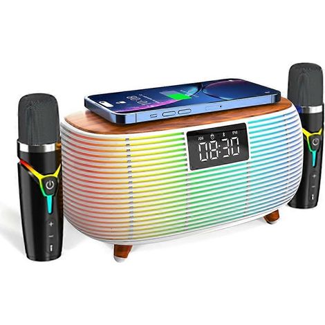 Enceinte Bluetooth avec chargeur sans fil, réveil, écran tactile, éclairage d'ambiance LED, micro intégré, audio de bureau, blanche (1/5)