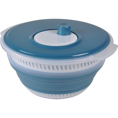 Essoreuse a salade rétractable en silicone – Blanc et Paon (1/5)