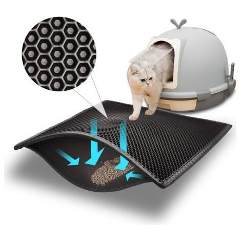 Doppelschichtige Katzenstreumatte, rutschfestes EVA, wasserdicht und ungiftig, doppelschichtiges Wabendesign (40 x 50 cm, schwarz) (1/5)