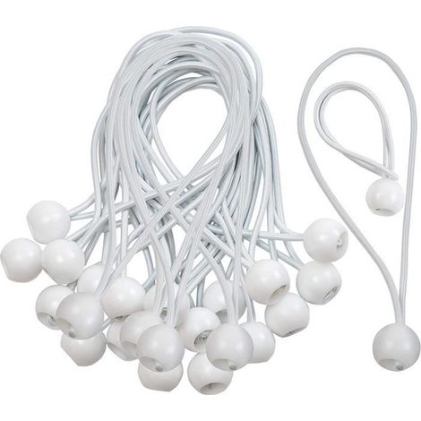 50 tendeurs à boucle, 15 cm, blanc, fixation élastique pour bâches, tentes et chapiteaux (1/4)