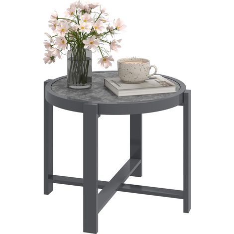 JSSEVN -Table d'appoint ronde, table de jardin, résistante aux intempéries, en aluminium, table de balcon aspect marbre, grise (1/5)