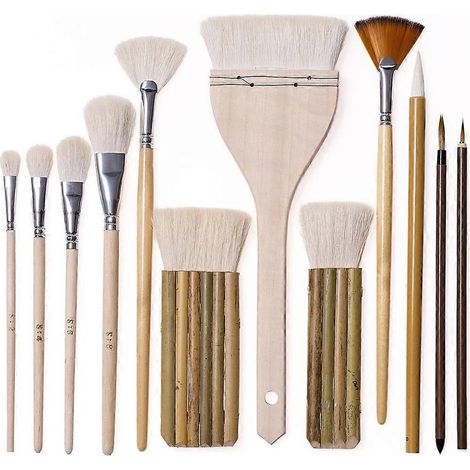 Ensemble de 12 pinceaux à émailler pour céramique, en poils de chèvre, à poils doux professionnels, pour la céramique, l'argile et la peinture acrylique. (1/5)
