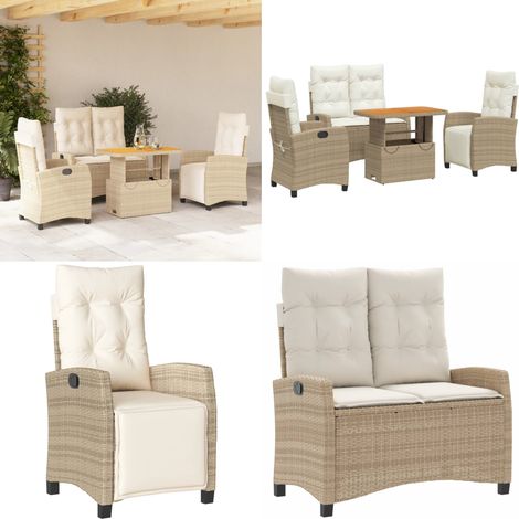4-tlg. Garten-Essgruppe mit Kissen Beige Poly Rattan - Gartenbank - Gartentisch (1/5)