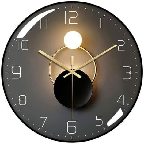 Modern Silent Wall Clock, 30cm Diameter, Round Digital Quartz Clock, Suitable for Living Room, Office, Bedroom, Kitchen (Black) (1/4)