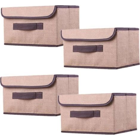 Boîtes Rangement Tissu Pliables Lot 4, 26x19x16cm Cubes Beige/Jaune pour Vêtements et Jouets ENEVAOCT (1/4)