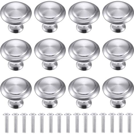 30 poignées de meubles rondes argentées, poignées de tiroir rondes, boutons de meuble de 30 mm avec vis – pour armoires, placards (1/5)