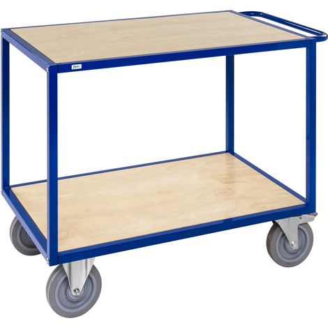 Kongamek Tischwagen in blau 1200x680x934mm in Holzoptik mit Schiebegriff, Elastikbereifung und Bremse
